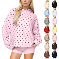 thumbnail image 1 of Women Polka Dot Hoodie Oversized Fleece Hooded Sweatshirt Long Sleeve Drop Shoulder Graphic Print Hoodies with Pocket S, 1 of 5