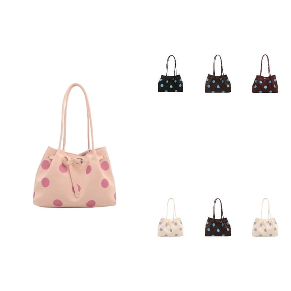 Women Polka Dot Large Capacity Polyester Tote Shoulder Bag, Adjustable Buckle Casual Handbag, Lightweight Work Travel Daily Shopping Top Handle Purse