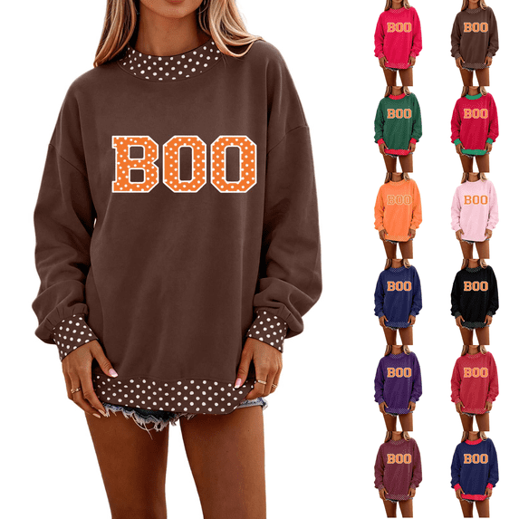 Women Polka Dot Long Sleeve Mockneck Sweatshirt Loose Oversized Graphic Y2k Pullover Top