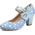 thumbnail image 1 of Women Polka Dot Mary Jane Bow Pumps Block Heels, 1 of 7