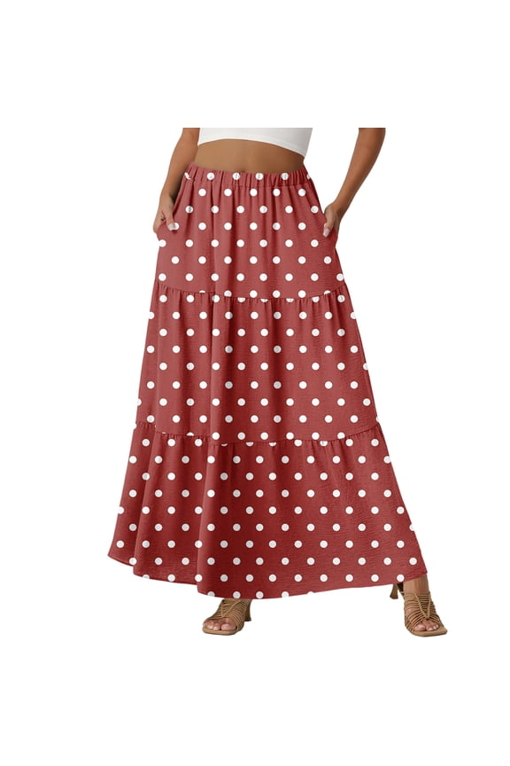 Women Polka Dot Maxi Skirt Elegant Bodycon A Line Flare Long Skirts Cute Dots Print Flowy Maxi Satin Skirt Vintage Streetwear