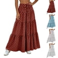 thumbnail image 1 of Women Polka Dot Midi Skirt Large Ruffle Hem Tie Waist A Line Flowy Casual Skirt with Drawstring for Daily Wear Red XL(XL), 1 of 7