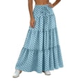 thumbnail image 1 of Women Polka Dot Midi Skirt Large Ruffle Hem Tie Waist A Line Flowy Casual Skirt with Drawstring for Daily Wear Sky Blue S(S), 1 of 7