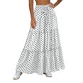thumbnail image 1 of Women Polka Dot Midi Skirt Large Ruffle Hem Tie Waist A Line Flowy Casual Skirt with Drawstring for Daily Wear White L(L), 1 of 7