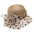 thumbnail image 1 of Women Polka Dot Organza Mesh Church Derby Dress Cloche Hat Pleated Crown Floral Bow Wide Brim formal Sun Hat Fascinator Floral Tea Party Wedding Bucket Hat Khaki M(M), 1 of 3