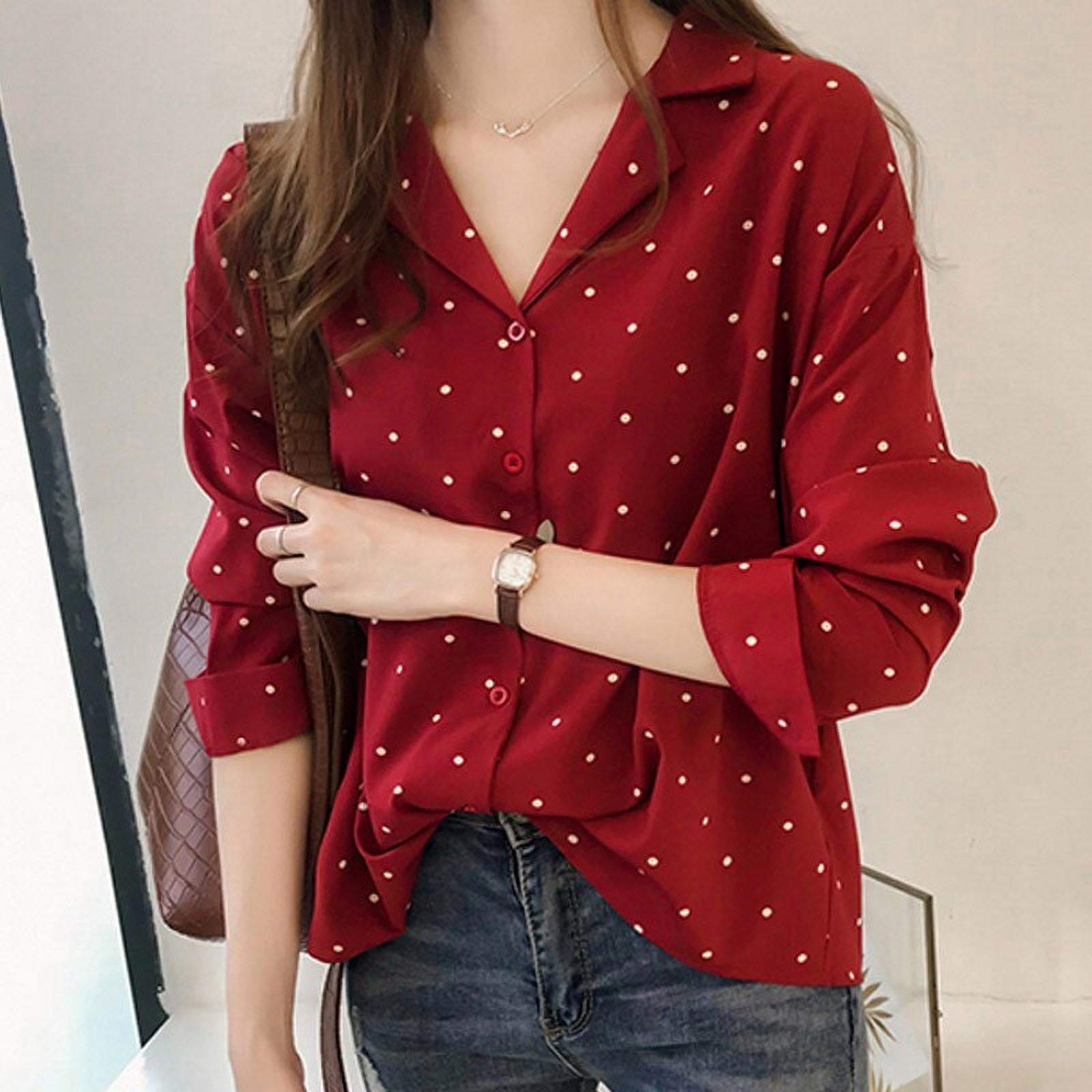  n/a Long Sleeve Blouse Women Beading Stand Collar Dot Chiffon Blouse  Shirt Women Tops Blouses Shirts (Color : A, Size : L Code) : Clothing,  Shoes & Jewelry