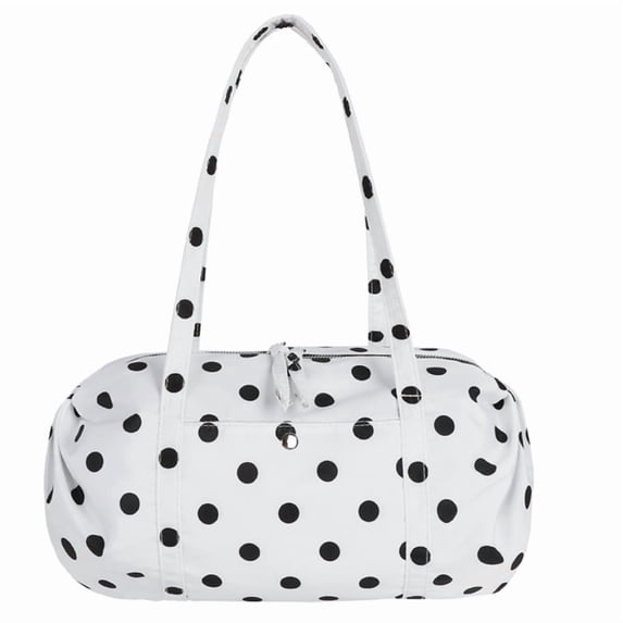 Women Polka Dot Retro Shoulder Bag Large Capacity Slouchy Hobo Purse with Zipper Top Handle Bag for Travel Shopping Daily Use (White)
