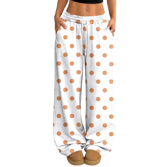 Women Polka Dot Sweatpants Drawstring Elastic Waist Baggy Barrel Leg Joggers with Pockets Casual Lounge Pants