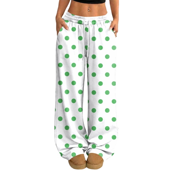 Women Polka Dot Sweatpants Drawstring Elastic Waist Baggy Barrel Leg Joggers with Pockets Casual Lounge Pants