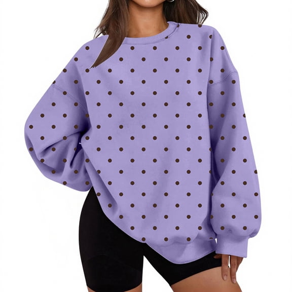 Women Polka Dot Sweatshirt Oversized Graphic Crewneck Long Sleeve Fleece Pullover Y2K Casual Hoodies M