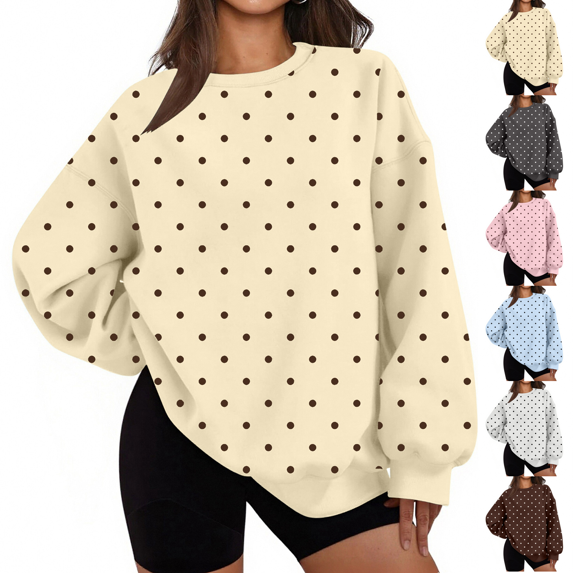 Women Polka Dot Sweatshirt Oversized Graphic Crewneck Long Sleeve Fleece Pullover Y2K Casual Hoodies