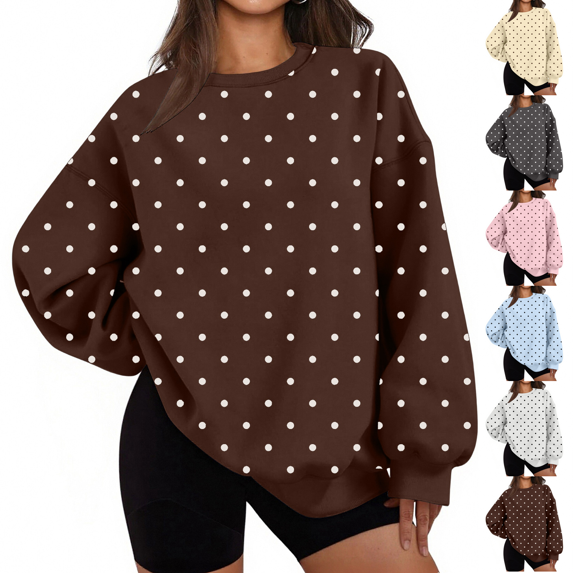 Women Polka Dot Sweatshirt Oversized Graphic Crewneck Long Sleeve Fleece Pullover Y2K Casual Hoodies