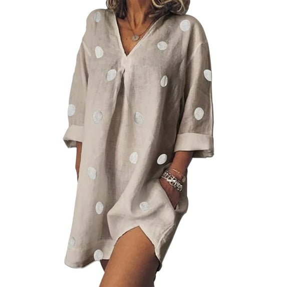 Women Polka Dot Tunic Blouse Shirt Summer Plus Size Swimsuit Beach Cover Up Shirt Bikini Beachwear Bathing Suit Beach Dress