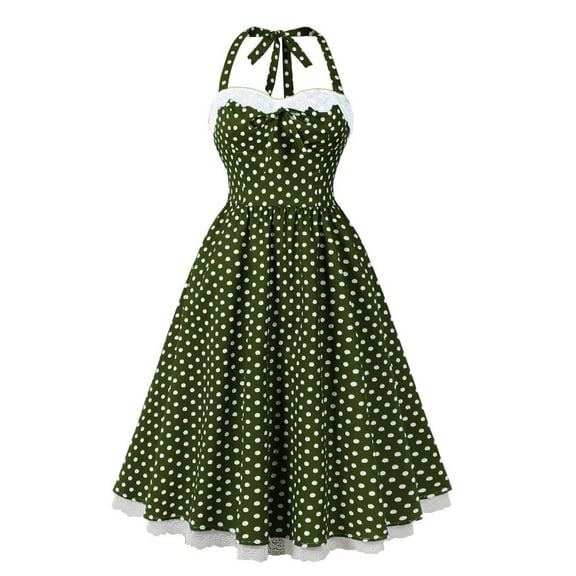 Women Polka Dots Dress Halter Skirts A-Line Comfy Dresses Loose Flowy Dresses Fashion Lady Outfit