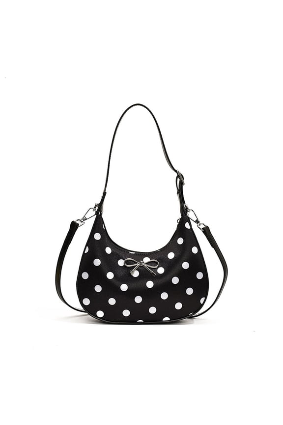 Women Polka Dots Half Moon Shoulder Bag Zipper Handbags