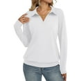 thumbnail image 1 of Women Polo Shirts Lapel Collar Outfits V Neck Long Sleeve Clothes Regular Fit Pullover Dressy Knit Shirts Work Office Blouses Clothing, 1 of 6