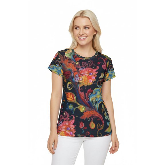 Women Poly Span T-Shirt with Abstract Design Print