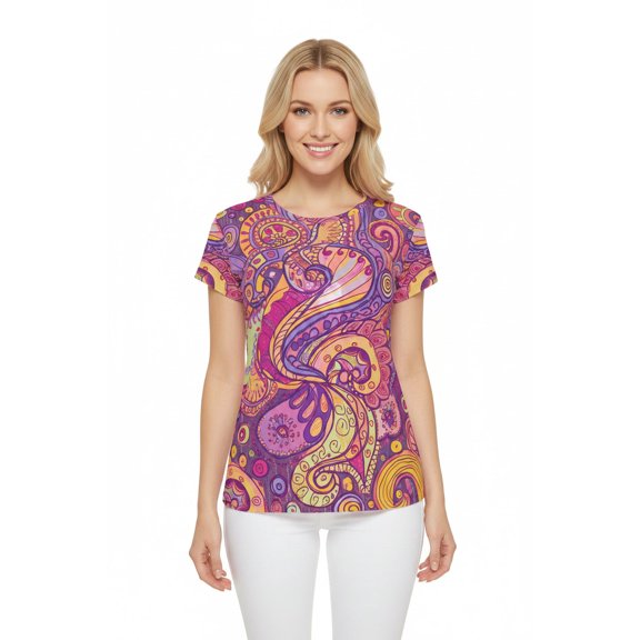 Women Poly Span T-Shirt with Abstract Design Print