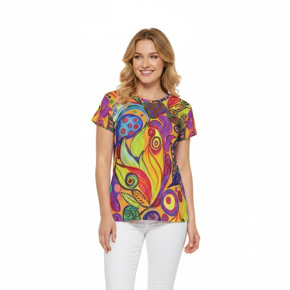 Women Poly Span T-Shirt with Abstract Design Print