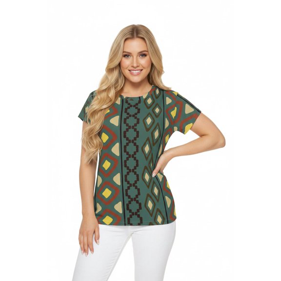 Women Poly Span T-Shirt with Abstract Design Print