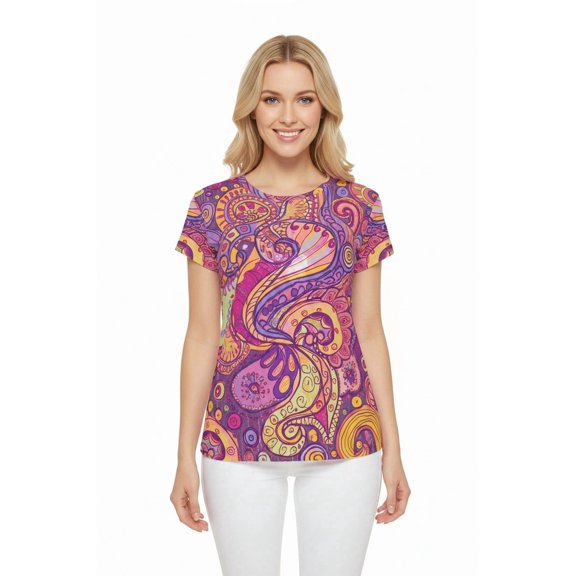 Women Poly Span T-Shirt with Abstract Design Print