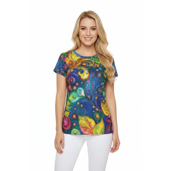 Women Poly Span T-Shirt with Abstract Design Print