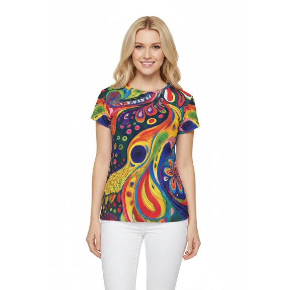 Women Poly Span T-Shirt with Abstract Design Print