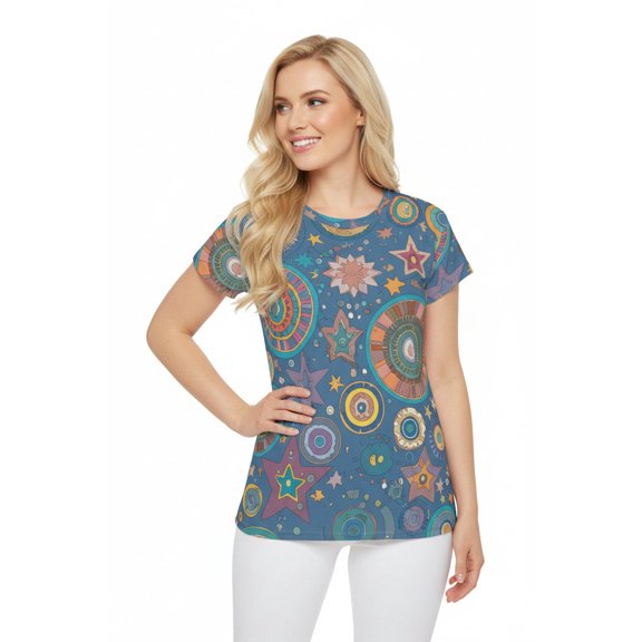 Women Poly Span T-Shirt with Abstract Design Print