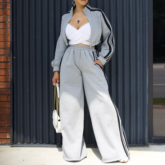 Women Polyester 2-Piece Sets (S, Grey)