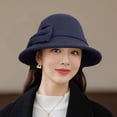 thumbnail image 1 of Women Polyester Church Cloche Flapper Hat Lady Bucket Winter Flower Cap Navy One Size, 1 of 2