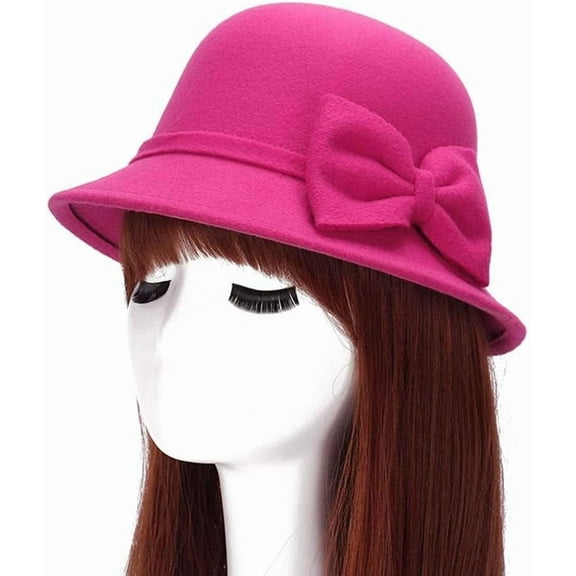 Women Polyester Church Cloche Flapper Hat Lady Round Dome Bucket Hat Winter Elegant Bowknot Cap