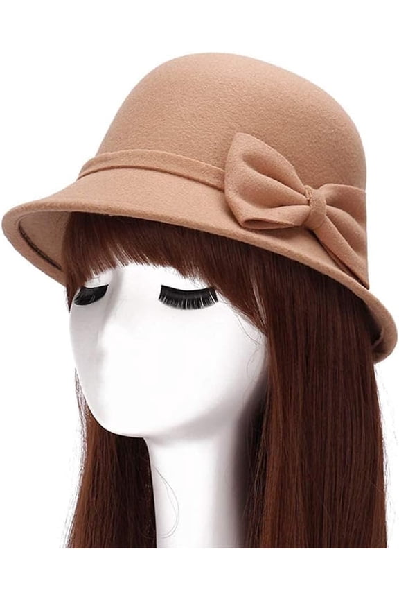 Women Polyester Church Cloche Flapper Hat Lady Round Dome Bucket Hat Winter Elegant Bowknot Cap