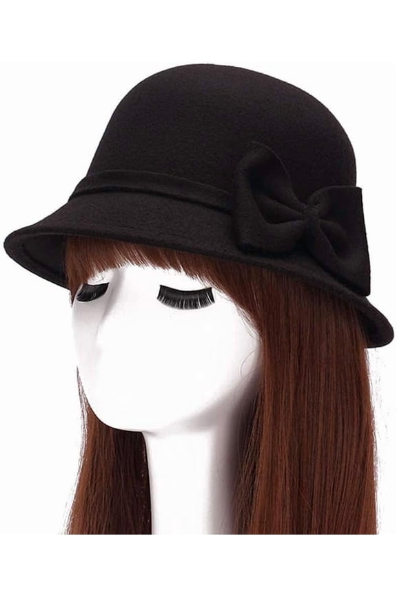Women Polyester Church Cloche Flapper Hat Lady Round Dome Bucket Hat Winter Elegant Bowknot Cap