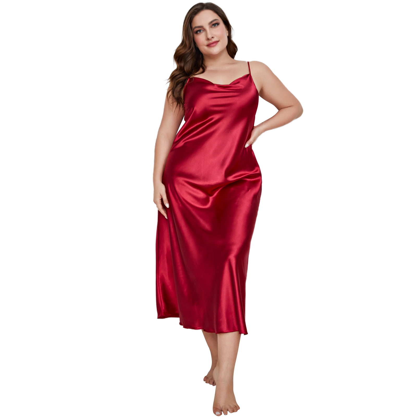 Women Polyester Nightgown, Sexy Lingerie Sleepwear with Adjust Strap,  Elegant Long Nightdress,Red,2XL - Walmart.com