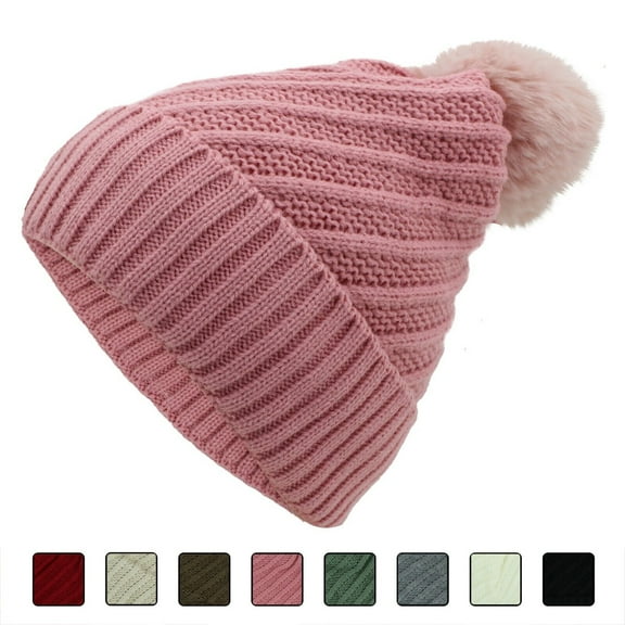 Women Pom Pom Beanies Hat, Winter Hats for Women Cold Weather Warm Knit.