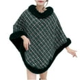 thumbnail image 1 of Women Poncho Cape Faux Fur Collar Knitted Cardigan Sweater Batwing Long Sleeve Shawl Wrap Coat Oversized Cloak, 1 of 3
