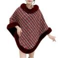 thumbnail image 1 of Women Poncho Cape Faux Fur Collar Knitted Cardigan Sweater Batwing Long Sleeve Shawl Wrap Coat Oversized Cloak, 1 of 3