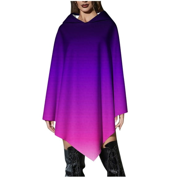 Women Poncho Style Hoodie Halloween Cloak Gradient Cover Up for Cold Weather Irregular Capes