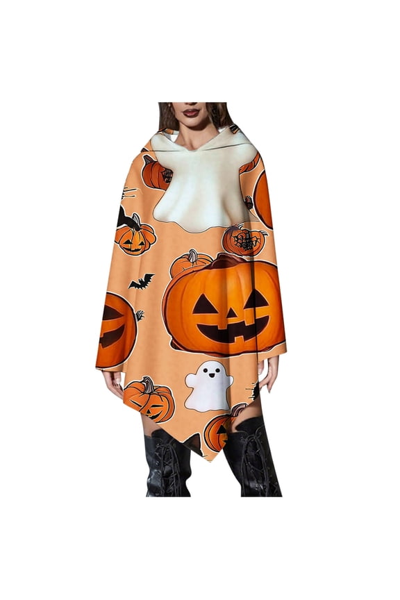 Women Poncho Style Hoodie Halloween Cloak Gradient Cover Up for Cold Weather Irregular Capes