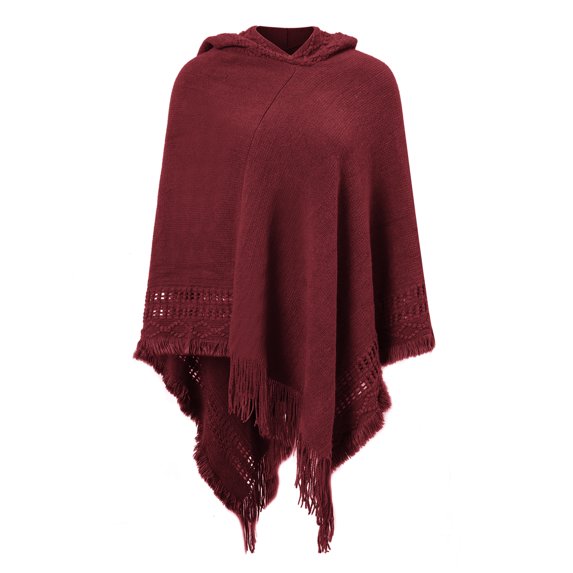 Women Poncho Sweater, Hooded Casual Poncho Pullovers Sweater Tops, Soft Tassels Shawl Pullover Sweater Cape Gifts