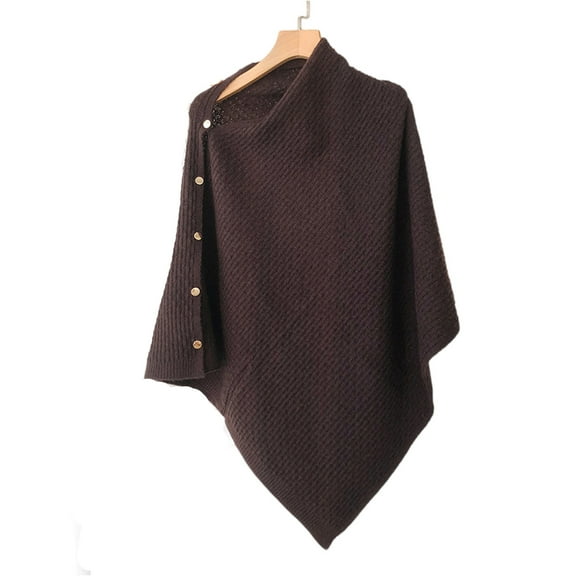 Women Poncho Sweater Slimming Fit Cropped Versatile Shawl Soft Knit Wraps Cowl Neck Short Tops Brown One Size