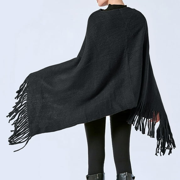 Women Poncho Sweater V Neck Solid Knit Pullover Cape Lightweight Shawl Elegant Wrap with Fringes for Women 1920s Vintage Coat Shawl Clips for Women Hooded Cloak for Women Winter Shawls for plus