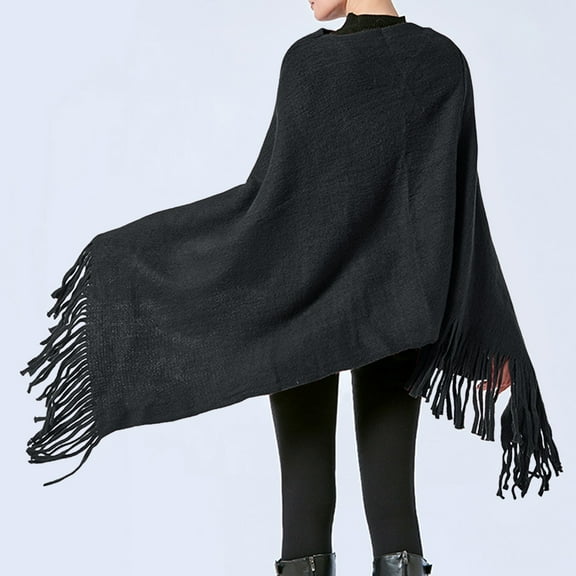 Women Poncho Sweater V Neck Solid Knit Pullover Cape Lightweight Shawl Elegant Wrap with Fringes for Women 1920s Vintage Coat Shawl Clips for Women Hooded Cloak for Women Winter Shawls for plus