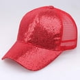 thumbnail image 1 of Women Ponytail Sequins Baseball Cap Messy Bun Adjustable Sparkle Sun Hat, 1 of 5