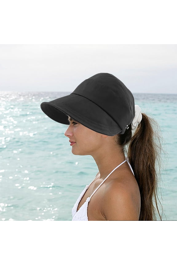 Women Ponytail Sun Hat,Sun Hat,Summer UV Protection Cap,Outdoor Waterpoor Foldable Mesh Wide Brim Bucket Hats for Beach Fishing Garden,Dry Fabric Foldable(Black 9*9*6in)from ANMUYUM