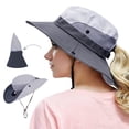 thumbnail image 1 of HOMEYA Women Ponytail Sun Hat, Wide Brim Outdoor UV-Protection Hat Foldable Ponytail Bucket Cap for Beach Fishing Hiking, 1 of 9