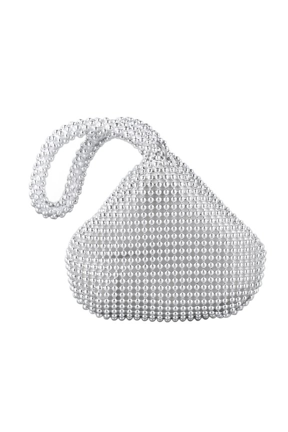 Women Portable Bead Evening Bag Purse Exquisite Fashionable Elegant Wedding Dancing Party Handbag Silver Handbag