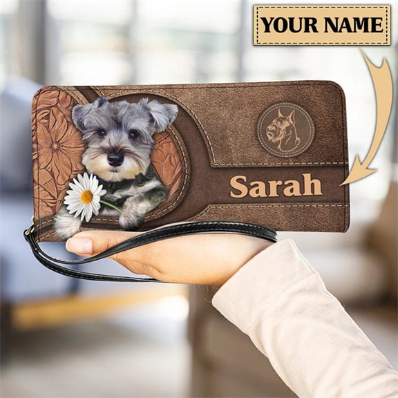 Women Portable Clutch Bag Cute Schnauzers Print PU Leather Purse Fashion Lady Casual Long Coin Pouch Card Wallet Portfel Damski
