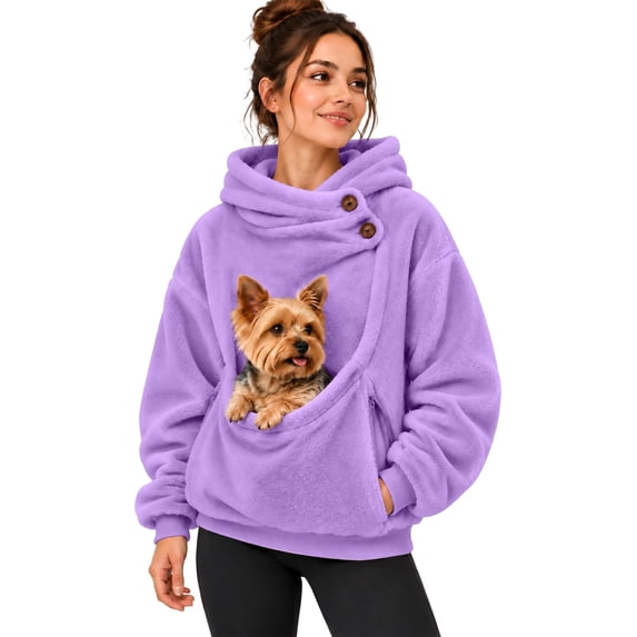 Women Pouch Hoodie Oversized Hooded Sweatshirt Large Pocket Pet Holder Soft Fabric Pullover Casual