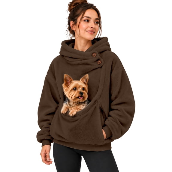 Women Pouch Hoodie Oversized Hooded Sweatshirt Large Pocket Pet Holder Soft Fabric Pullover Casual